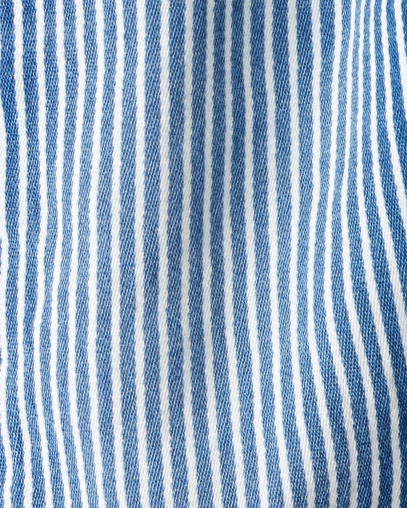 Baby Hickory Stripe Knit-Like Denim Jeans with Bear Pocket - Blue/Ivory