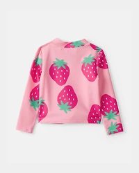 Toddler Girl 3-Piece Strawberry Rashguard Swimsuit Set - Pink