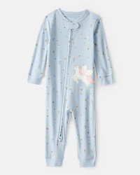 Toddler Girl Unicorn Star 100% Cotton Long-Sleeve 1-Piece Pajamas - Blue