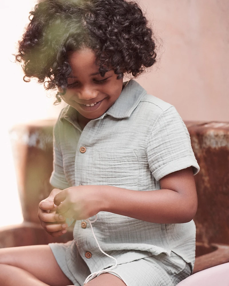 Toddler Boy 2-Piece Organic Cotton Gauze Top & Short Set