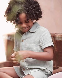 Toddler Boy 2-Piece Organic Cotton Gauze Top & Short Set