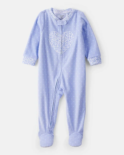 Toddler Girl Heart Polka Dot Loose Fit Long-Sleeve 1-Piece Pajamas - Blue