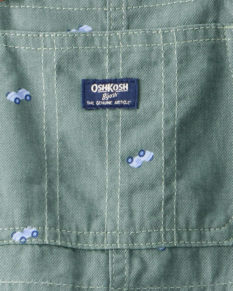 Toddler Boy Cars Canvas Overalls - Green