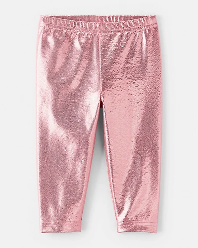 Baby Girl Pull-On Stretch Metallic Leggings - Pink