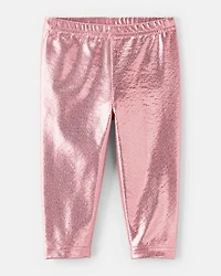 Baby Girl Pull-On Stretch Metallic Leggings - Pink