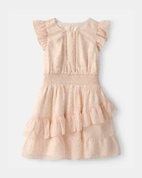 Girls Floral Smocked Dress - Pink