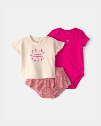 Baby Girl 3-Piece 'Sweetest Wildflower' Outfit Set - Pink/Cream