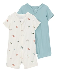 Baby Boy 2-Pack PurelySoft Zip-Up Rompers - Blue/Ivory