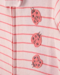 Toddler Girl Ladybug Striped 100% Cotton Snug Fit 1-Piece Pajama Set - Pink