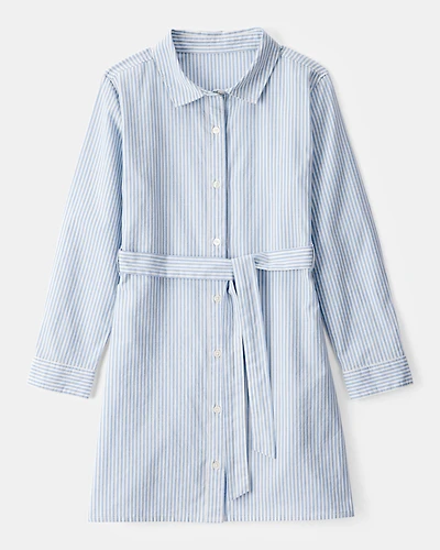 Kid Striped Button-Down Long-Sleeve Shirt Dress - Blue/White