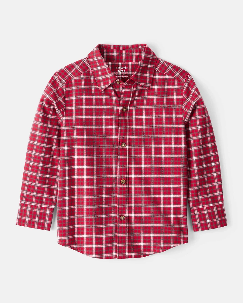 Toddler Boy Plaid Cotton Long-Sleeve Button-Down Shirt - Red