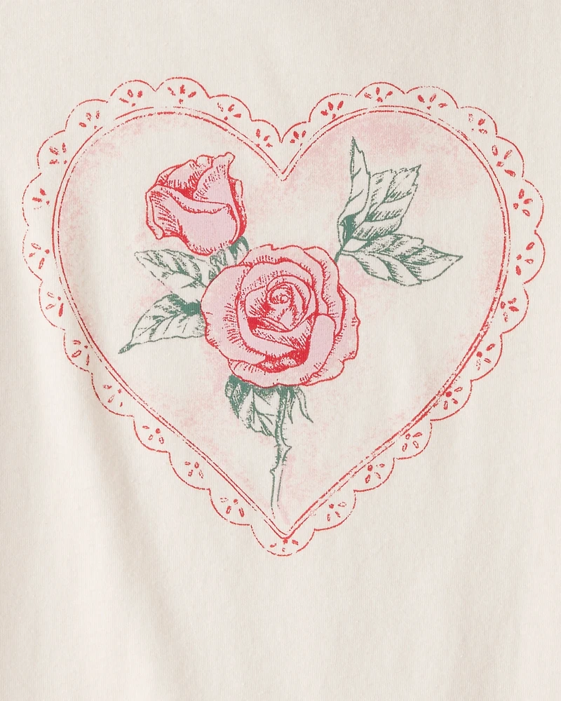 Girls Valentine Heart Long-Sleeve Graphic Tee - White
