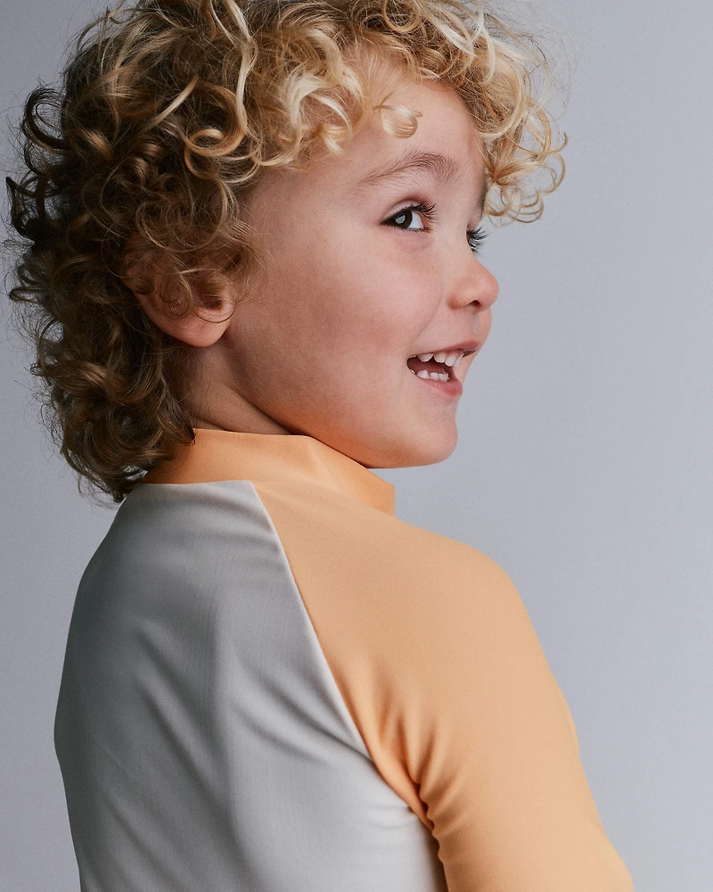 Toddler Boy Full-Zip Long-Sleeve Rashguard - Orange/Cream