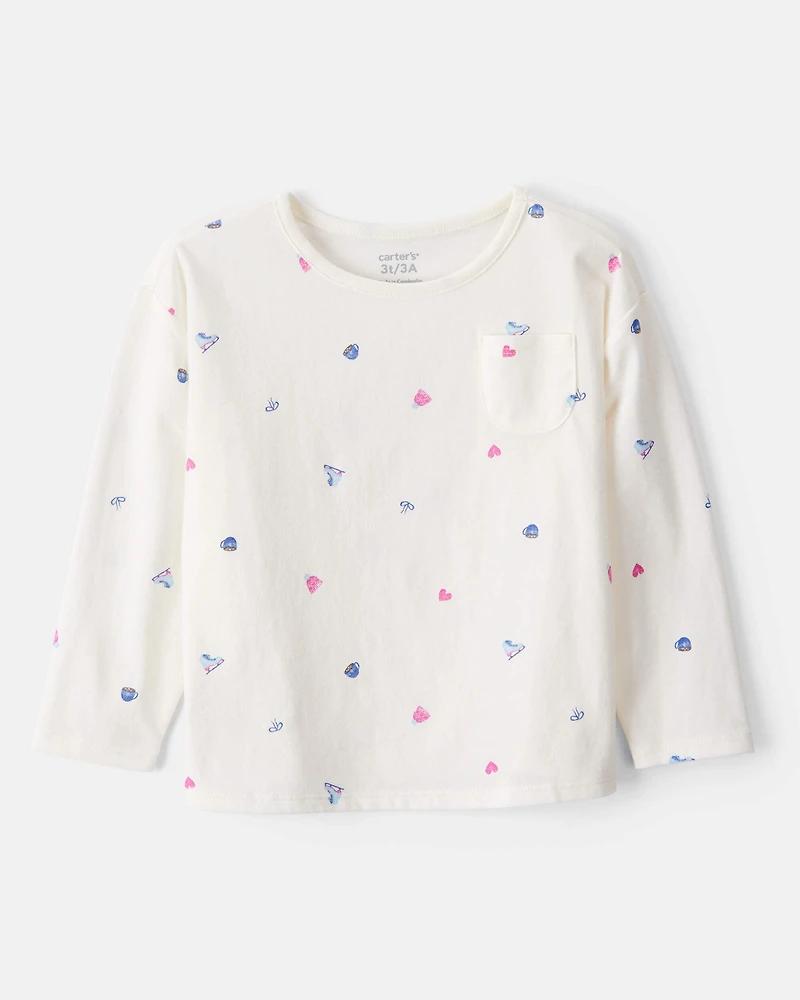 Toddler Girl Winter Print Long-Sleeve Top - White