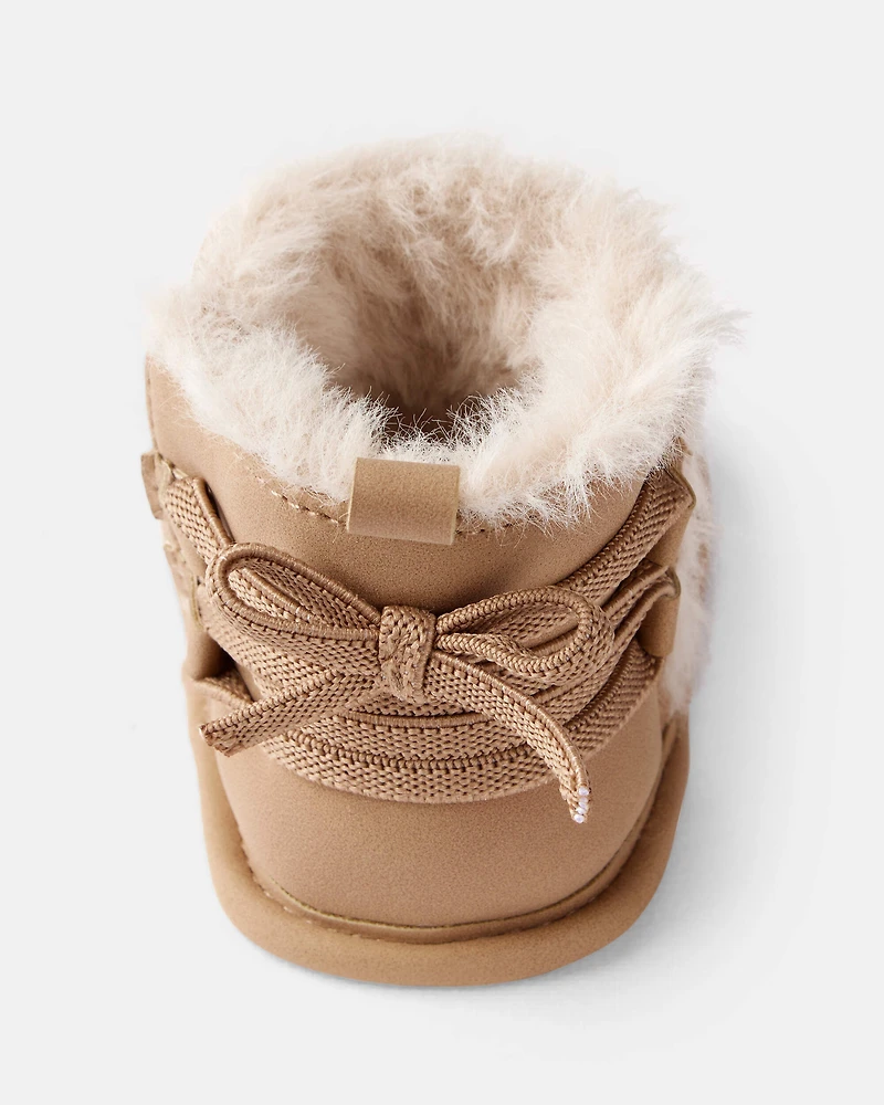 Baby Girl Bow Faux Fur Boots - Brown