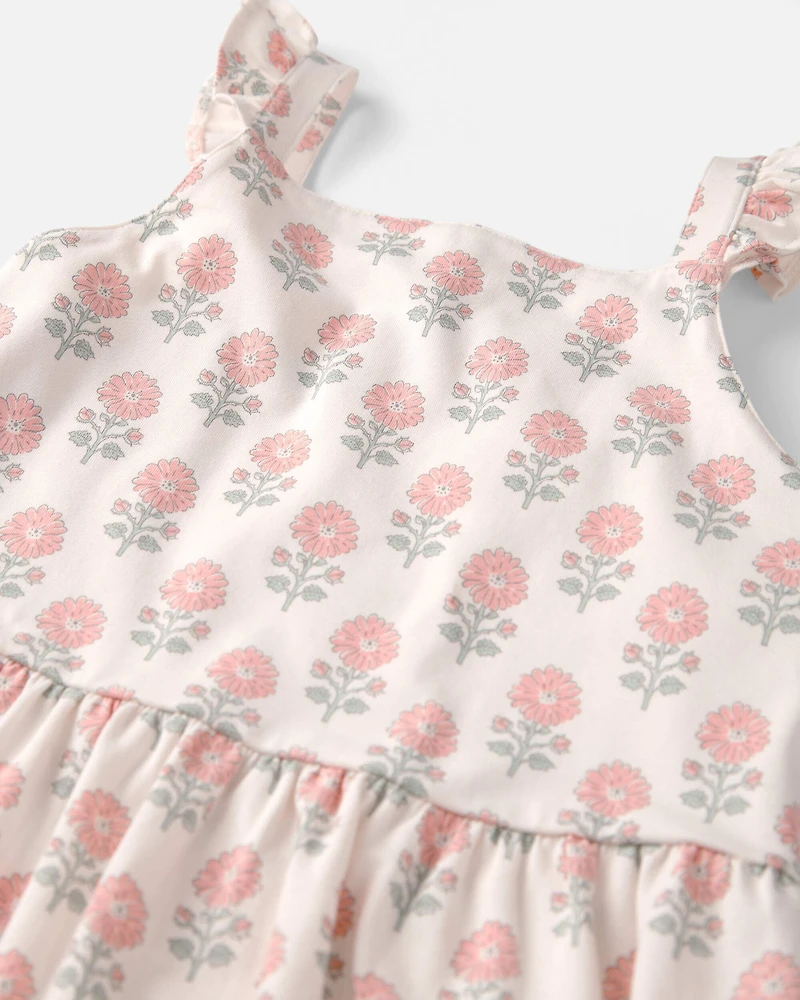 Girls Organic Cotton Tiered Dress in Rosebud Petal Print