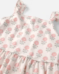 Girls Organic Cotton Tiered Dress in Rosebud Petal Print