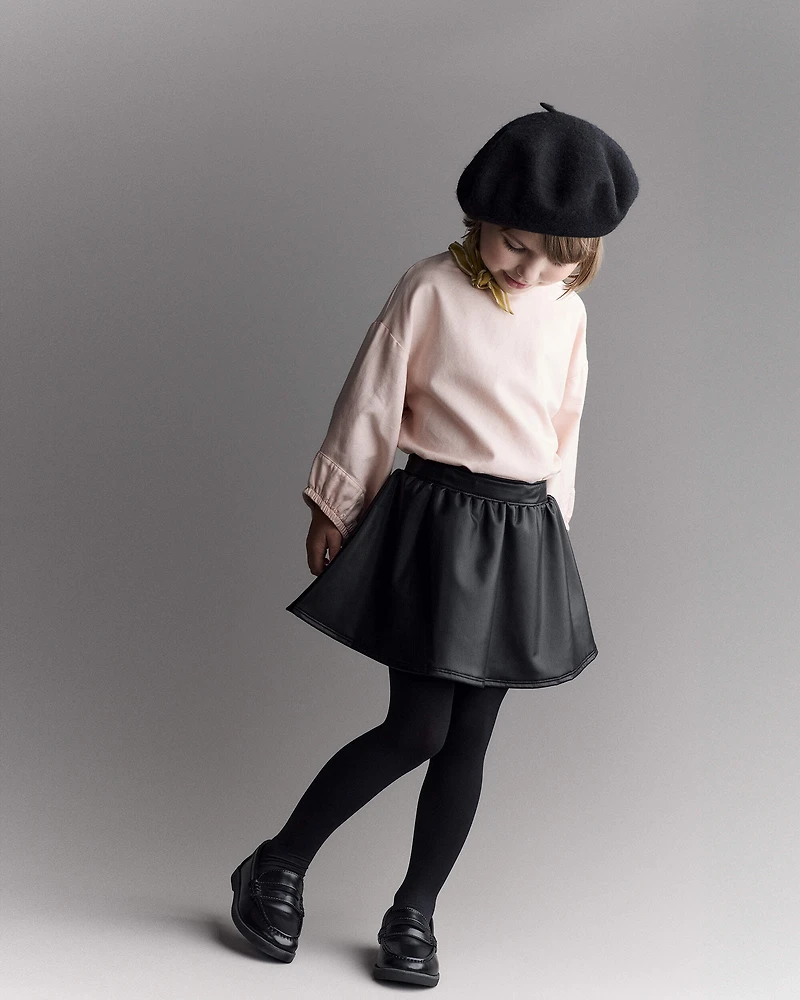 Toddler Girl Reagan Skort in Faux Leather - Black