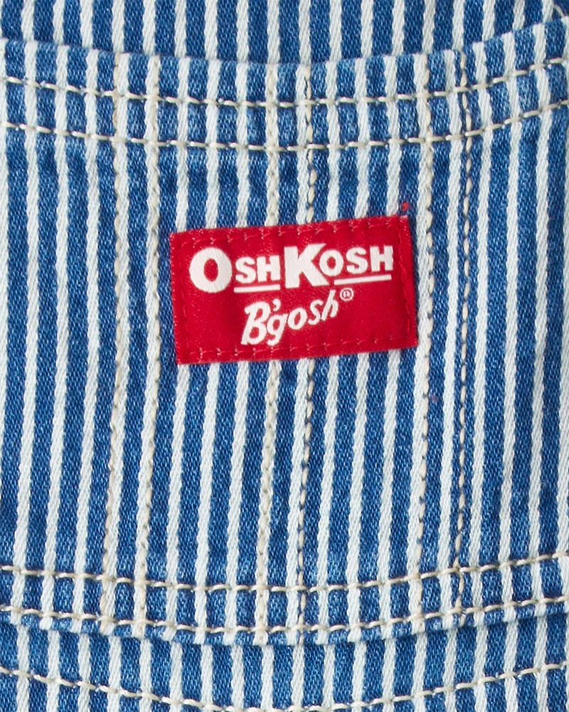 Baby Hickory Stripe Knit-Like Denim Overalls - Blue/Ivory