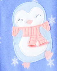 Baby Girl Penguin Fleece Long-Sleeve Loose Fit 1-Piece Pajamas - Blue