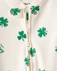 Baby St. Patrick's Day 100% Cotton Snug Fit 2-Way Zip Sleep & Play Pajamas - Ivory