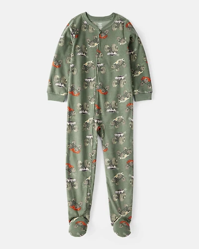 Kid 1-Piece Monster Truck Fleece Footie Pajamas - Green