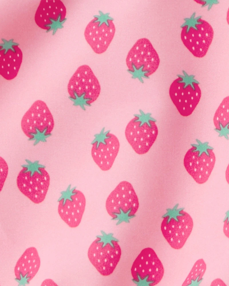 Toddler Girl 3-Piece Strawberry Rashguard Swimsuit Set - Pink