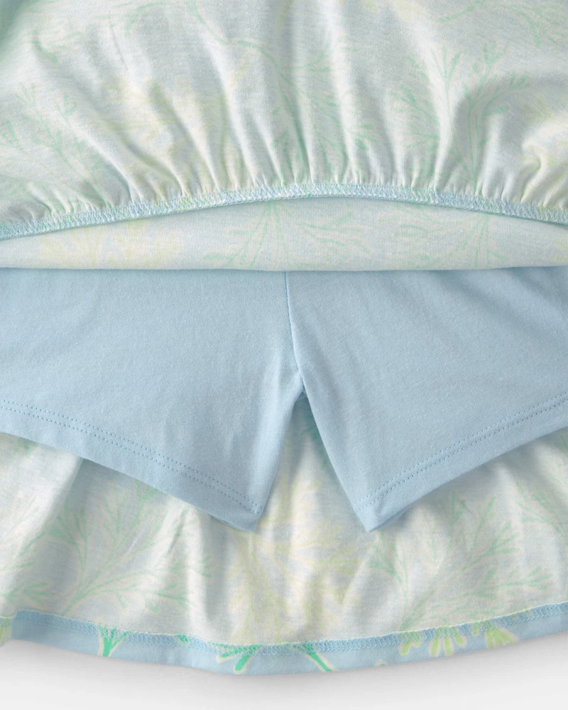 Girls 2-Piece Tropical Floral Tank Top & Skirt Set - Blue