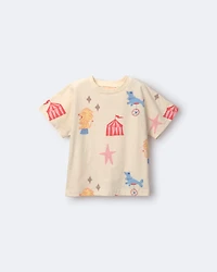 Toddler Dolman Tee in Circus Print - Cream