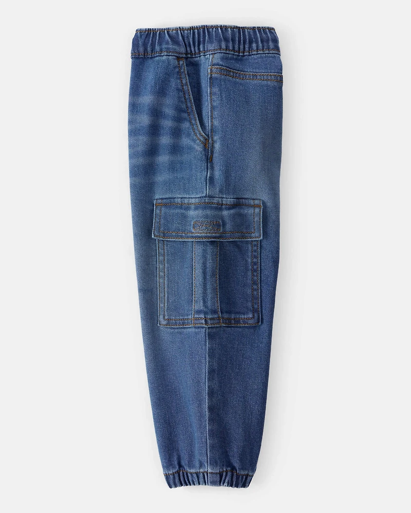 Toddler Boy Denim Cargo Joggers - Dark Wash