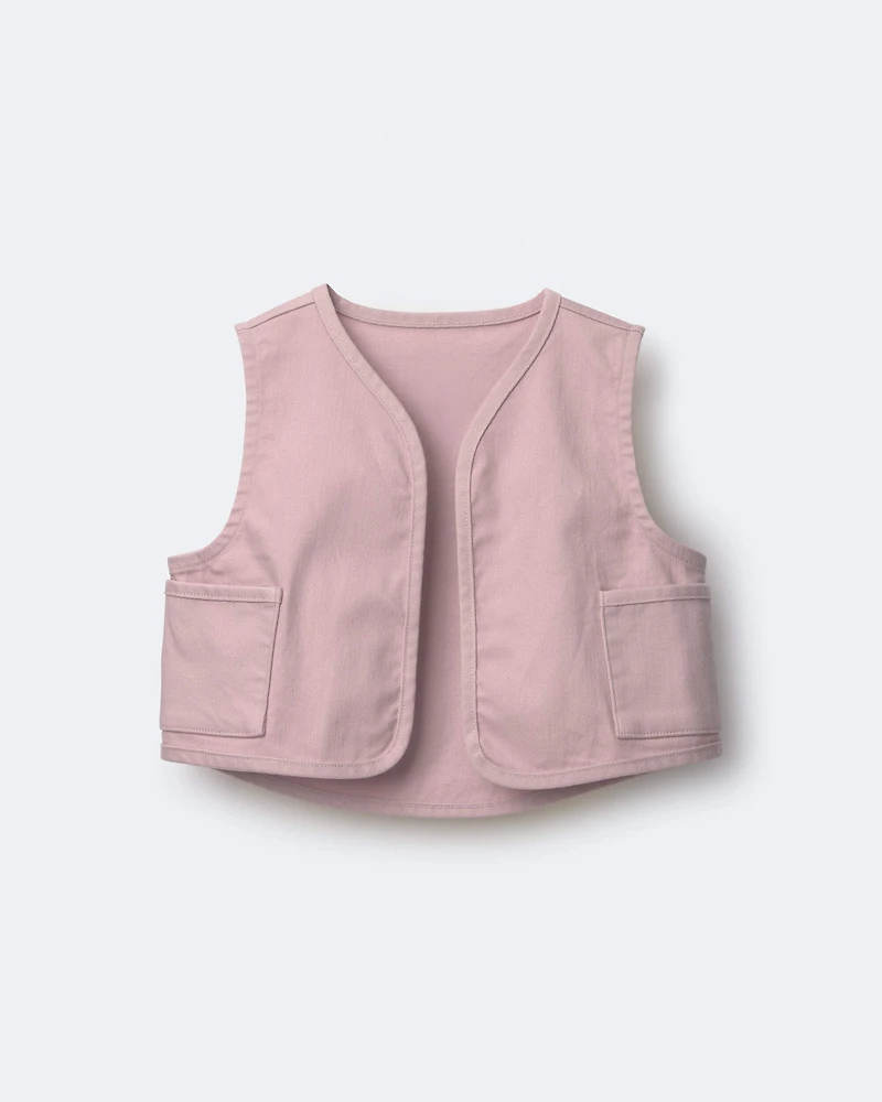 Toddler Girl Cropped Vest with Otter Pockets - Light Pink