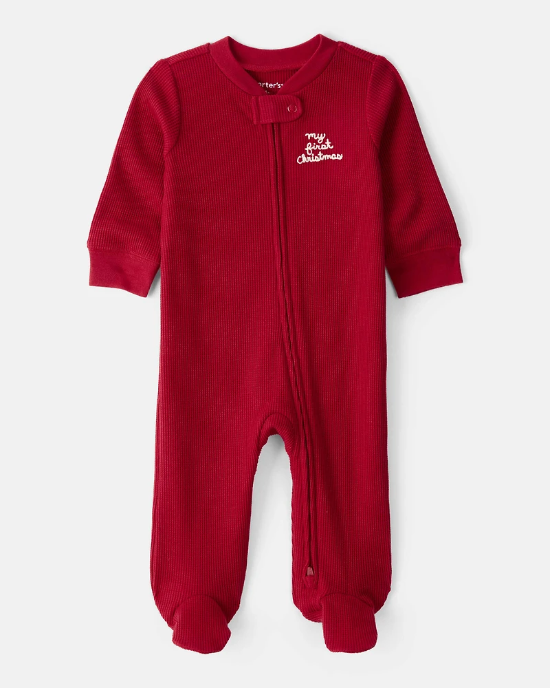 Baby My First Christmas Holiday Red Cotton Sleep & Play Pajamas - Red