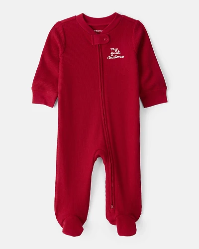 Baby My First Christmas Holiday Red Cotton Sleep & Play Pajamas - Red