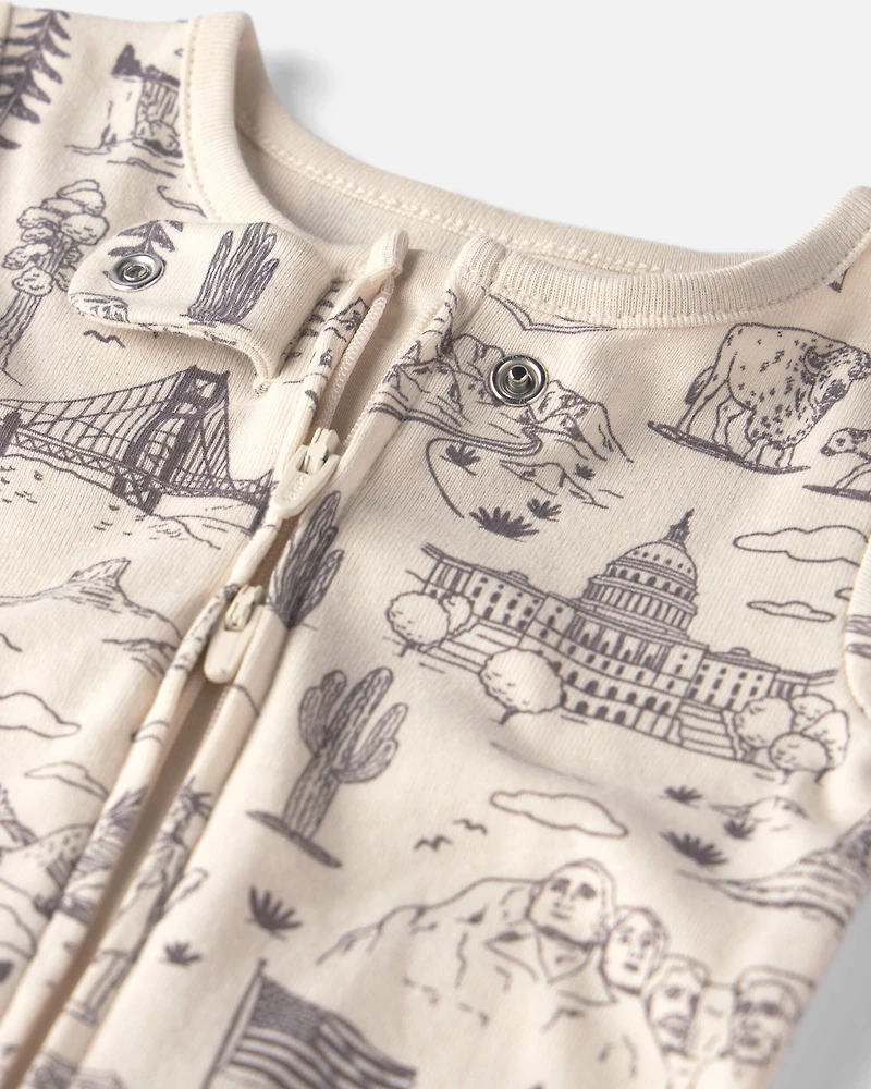 Baby Organic Cotton 1-Piece Pajama in Stars Stripes and Sights
