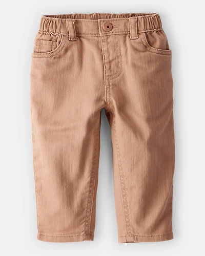 Baby Boy  Tapered 100% Cotton Twill Pants - Tan