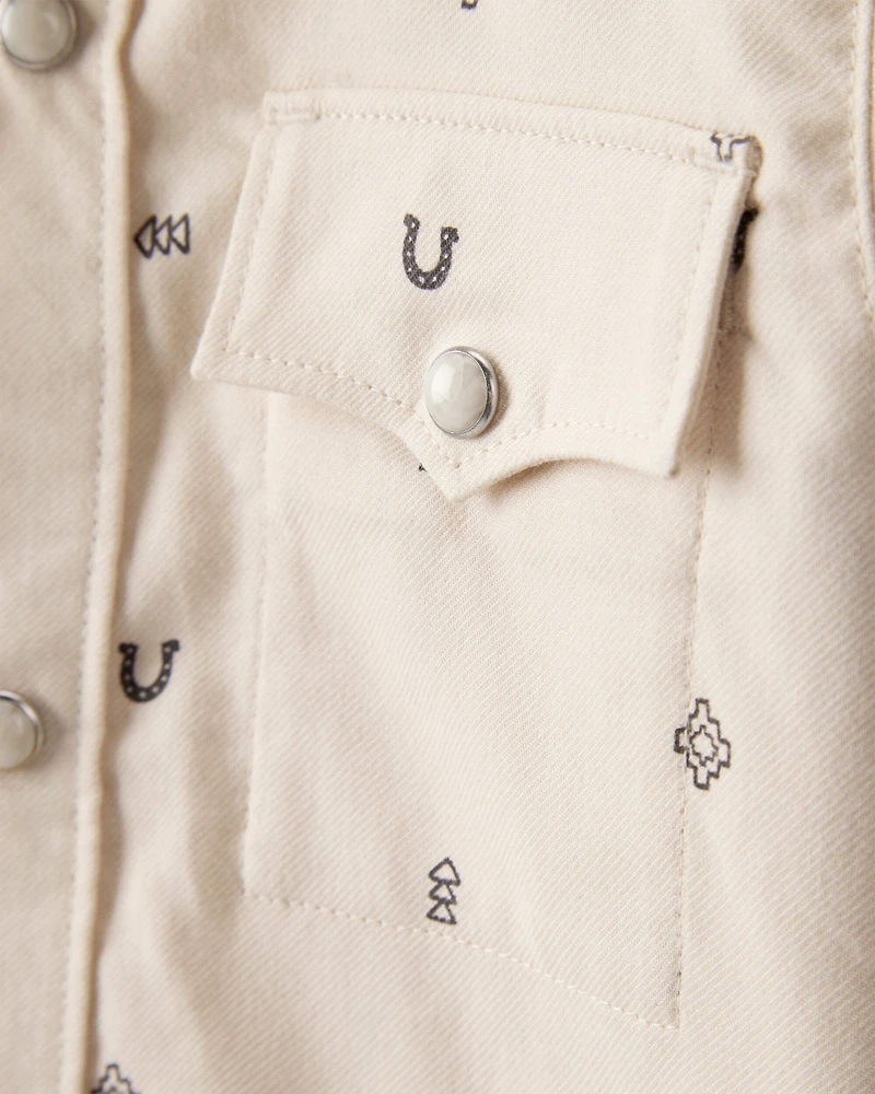 Toddler Boy Western Print Cotton Long-Sleeve Button-Down Shirt - Ivory