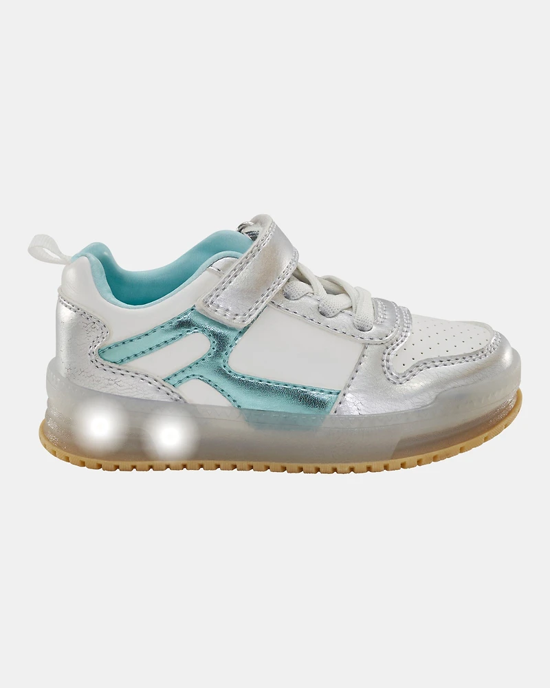 Toddler Light Up Metallic Sneakers - Silver/Aqua