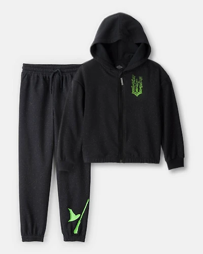 Girls 2-Piece Wicked Elphaba Sparkle Hoodie & Joggers Set - Black