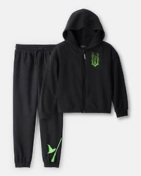 Girls 2-Piece Wicked Elphaba Sparkle Hoodie & Joggers Set - Black