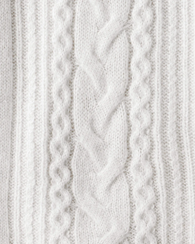 Girls Cable Knit Long-Sleeve Dress - Ivory