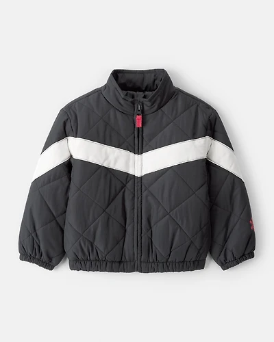 Toddler Girl Color Block Puffer Jacket - Black