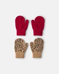 Toddler Girl 2-Pack Leopard Mittens - Red/Brown