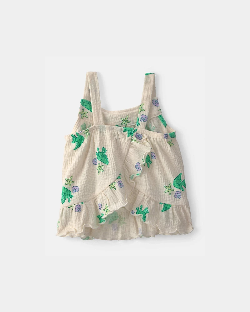 Baby Girl 2-Piece Fish Ruffle Tank Top & Short Set - Green/Ivory