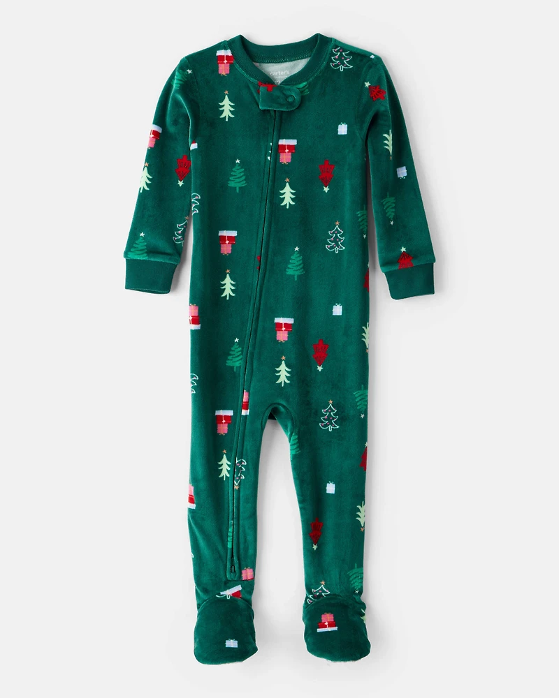 Baby Christmas Trees DreamPlush Long-Sleeve Snug Fit 1-Piece Pajamas - Green