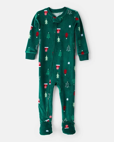Baby Christmas Trees DreamPlush Long-Sleeve Snug Fit 1-Piece Pajamas - Green