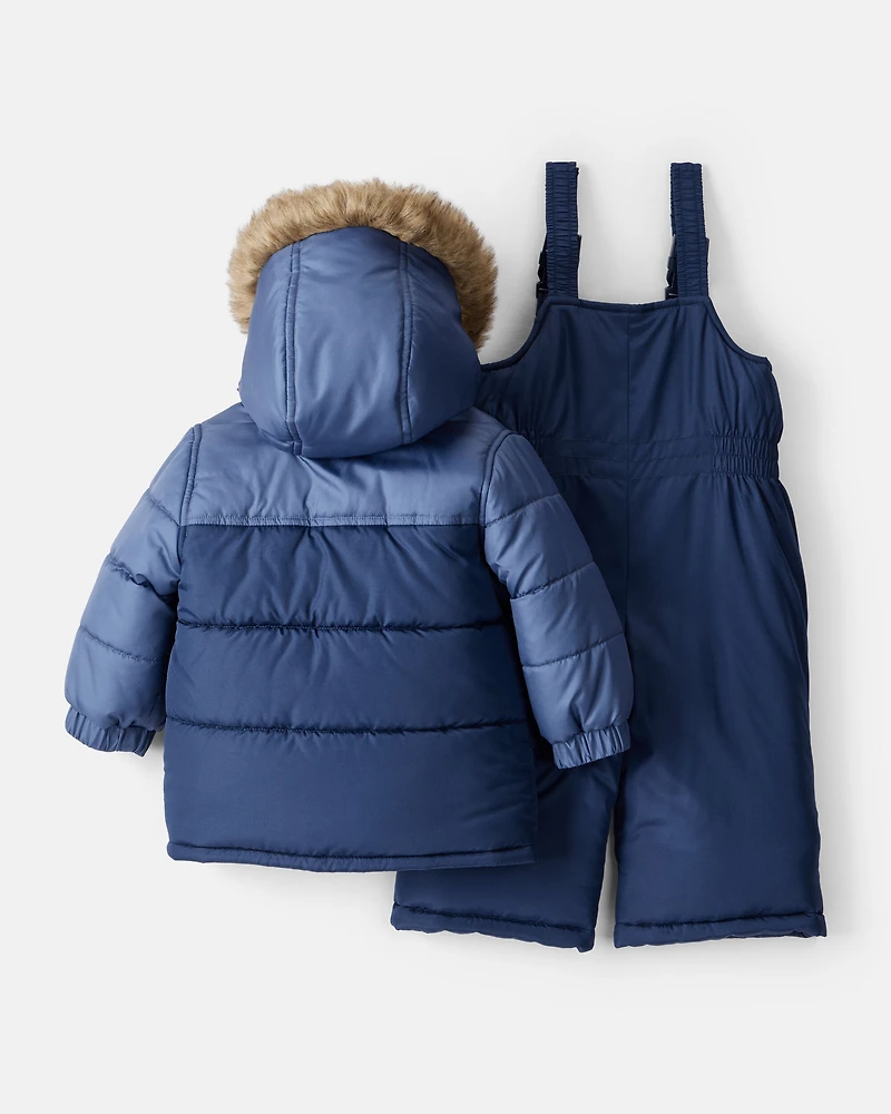 Baby Boy 2-Piece Hooded Snowsuit Jacket & Bib Set - Navy
