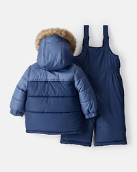 Baby Boy 2-Piece Hooded Snowsuit Jacket & Bib Set - Navy