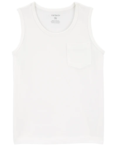 Toddler Boy Pocket Tank - White