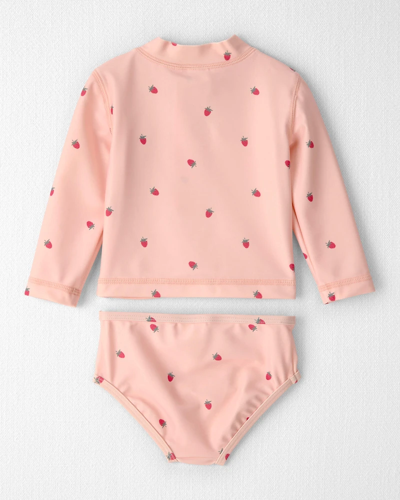 Baby Girl 2-Piece Recycled Rashguard Swimsuit Set in Strawberry Print