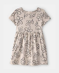 Toddler Girl Floral Ladybug Short-Sleeve Dress - Brown